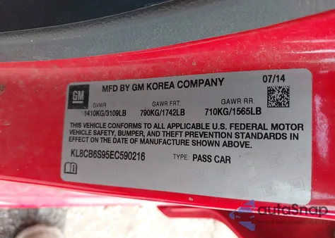 2014 Chevrolet Spark Ls Auto from USA, damaged, VIN KL8CB6S95EC590216